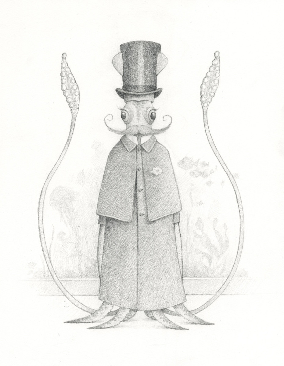 Gentleman Squid Drawing by Travis Louie 