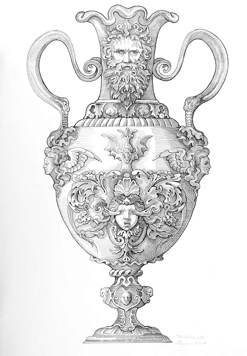 The Witches Bottle (Study of an anonymous 19th century “cul de lampe” decorative reference motif) by Myriam Black, Image 1.