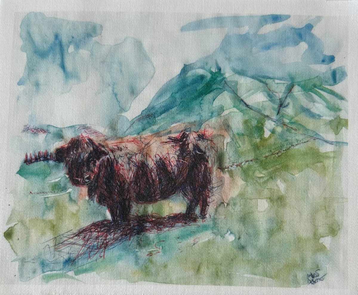 Tissu - Vache Highlands by Marie Désert 