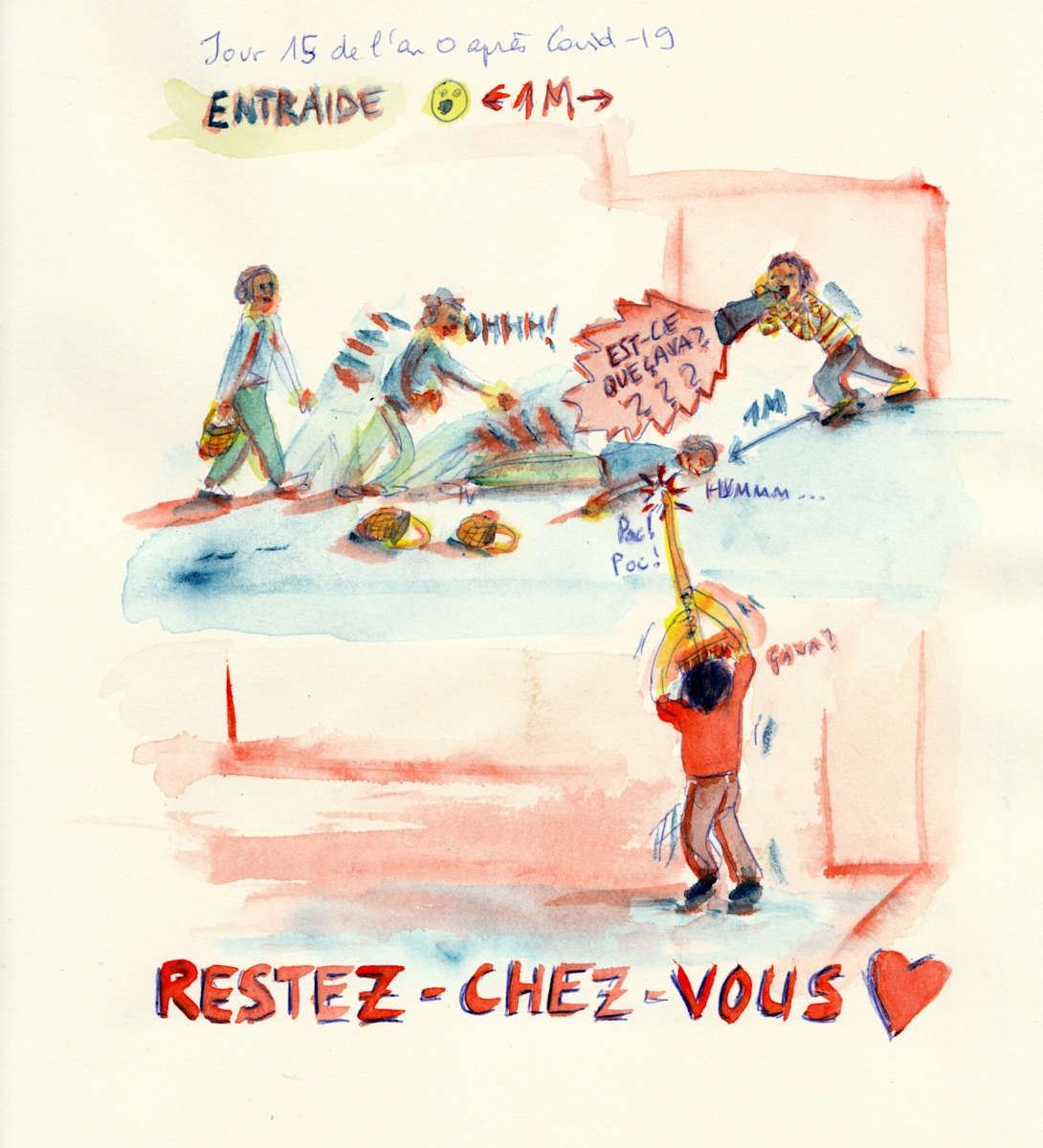 Jour 15 de l’an 0 après Covid - 19  - Entraide by Marie Désert  Image: Copyright Adagp, Paris 2020
