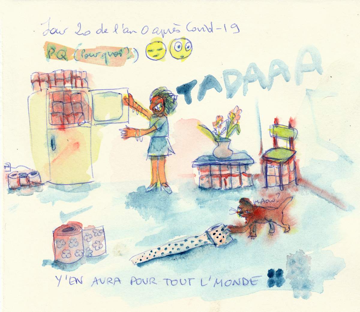 Jour 20 de l’an 0 après Covid - 19  - PQ (Pourquoi ? ) by Marie Désert  Image: Copyright Adagp, Paris 2020.