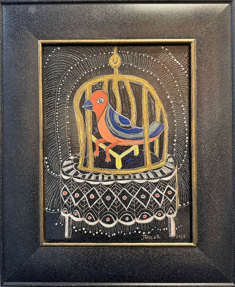 Caged Bird on Lace Tablecloth by Jennifer Taylor, Image 2.