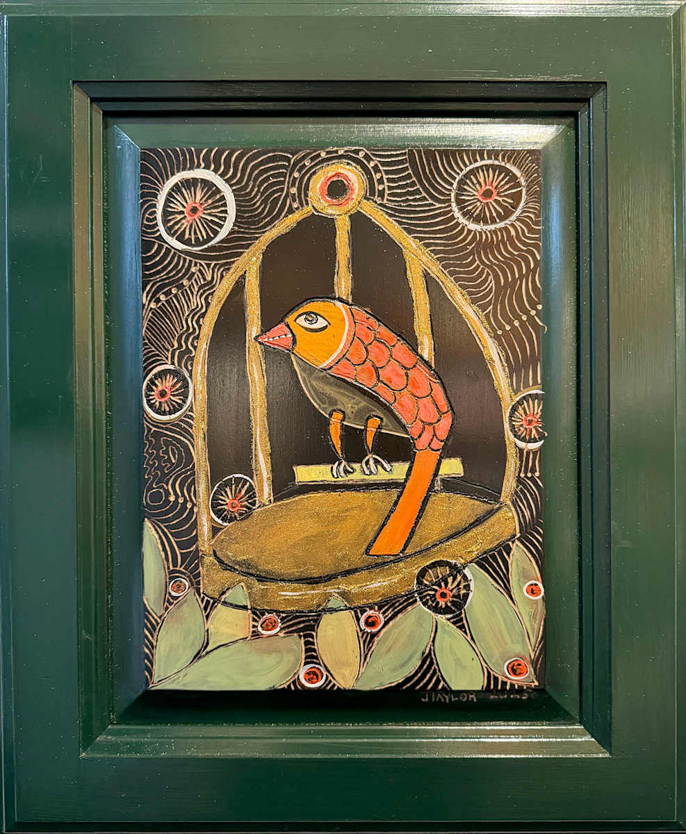 Caged Bird with Orange Tail by Jennifer Taylor 