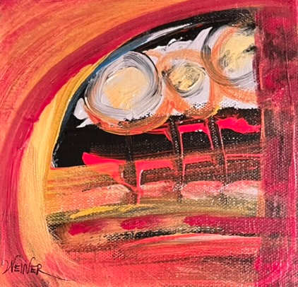 Red Sky and Three Moons (Window Seat) by Elaine Weiner-Reed 