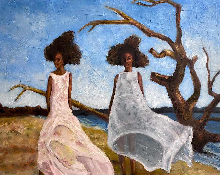 Sisters on the Beach by Raven Kushner 