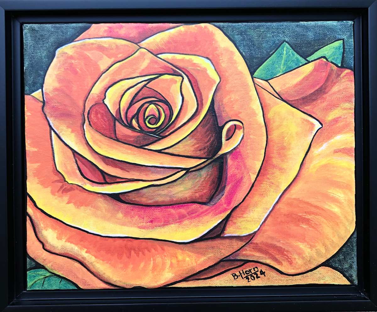 Winter Rose - Orange by Betsy Horn  Image: Winter Rose - Orange - Framed Image