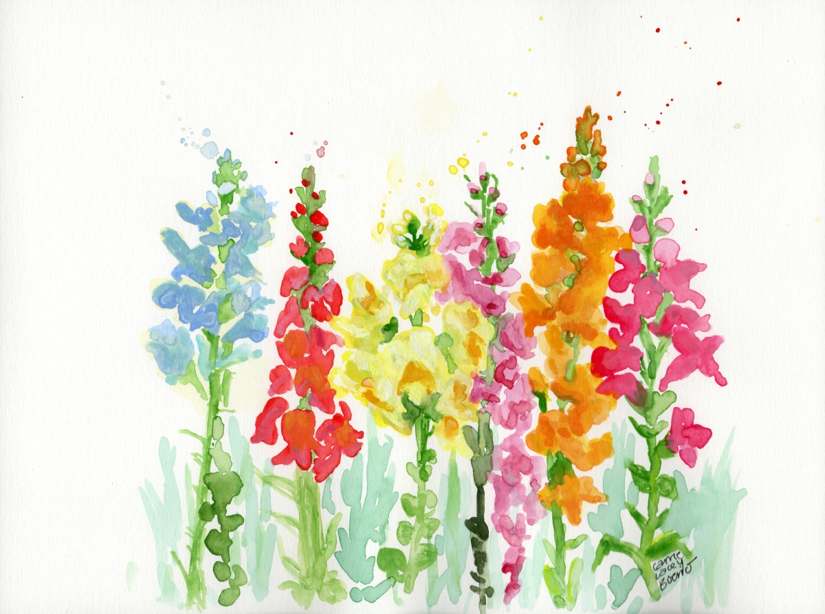 She loves snapdragons (8X10" watermedia) by Carrie Lacey Boerio 