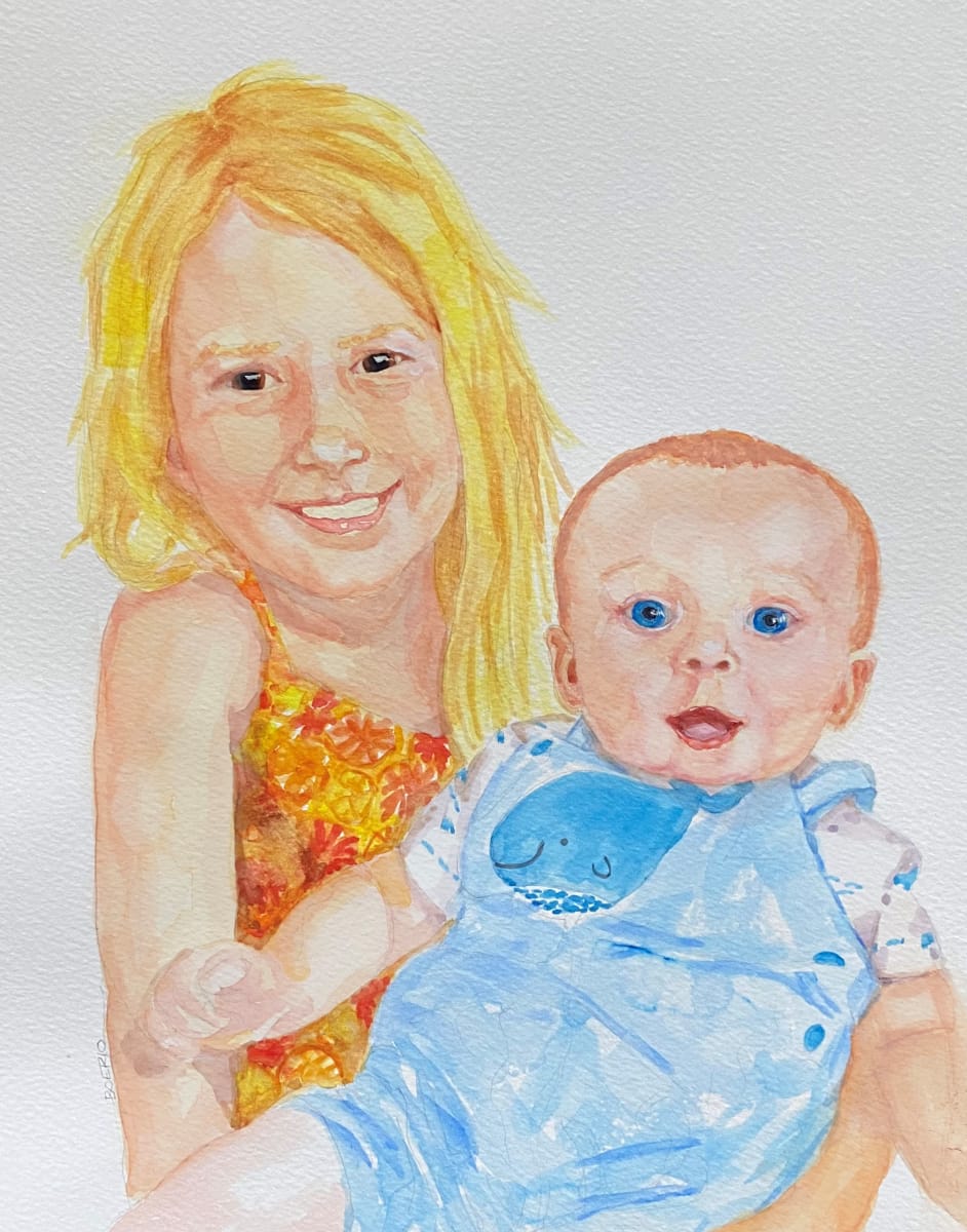 Cousins for Laura (11 x 14 inches) by Carrie Lacey Boerio  Image: Commissioned watercolor painting of two children. Original art by Carrie Lacey Boerio.