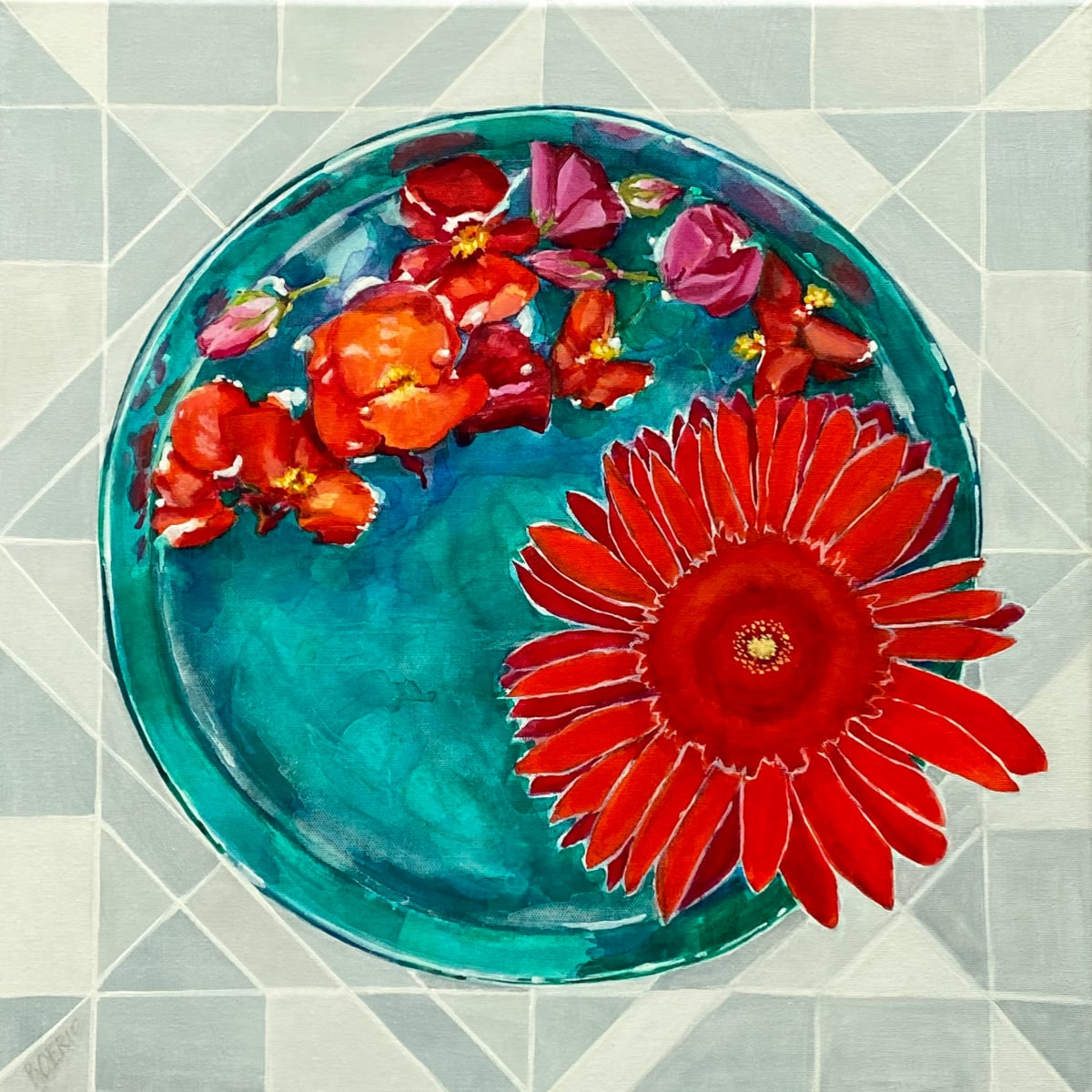 Floating Summer Blooms (framed) by Carrie Lacey Boerio, Image 2.