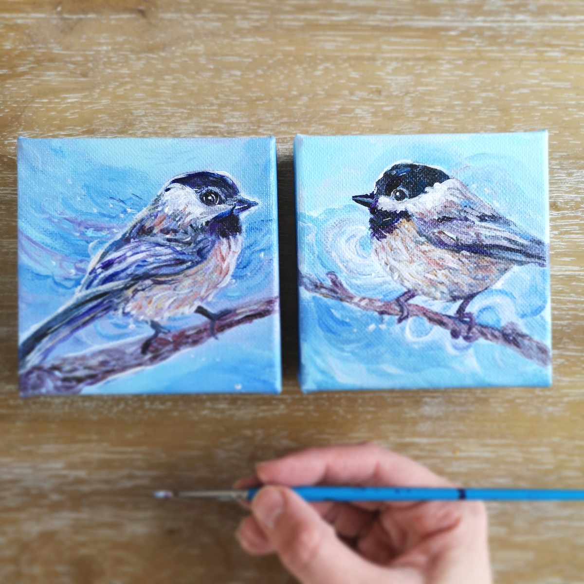 Chickadee (left) by Stephanie McGregor 