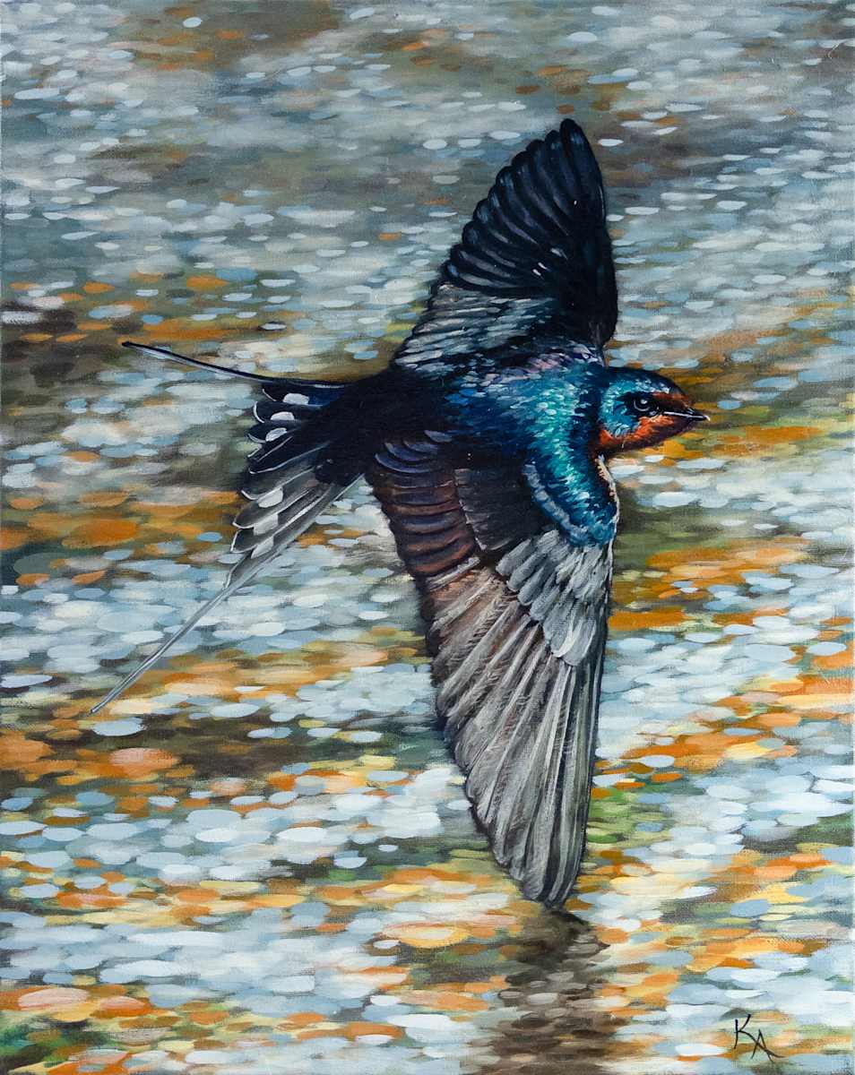Soaring Untethered by Katheryn Anne  Image: Swallow flying over water