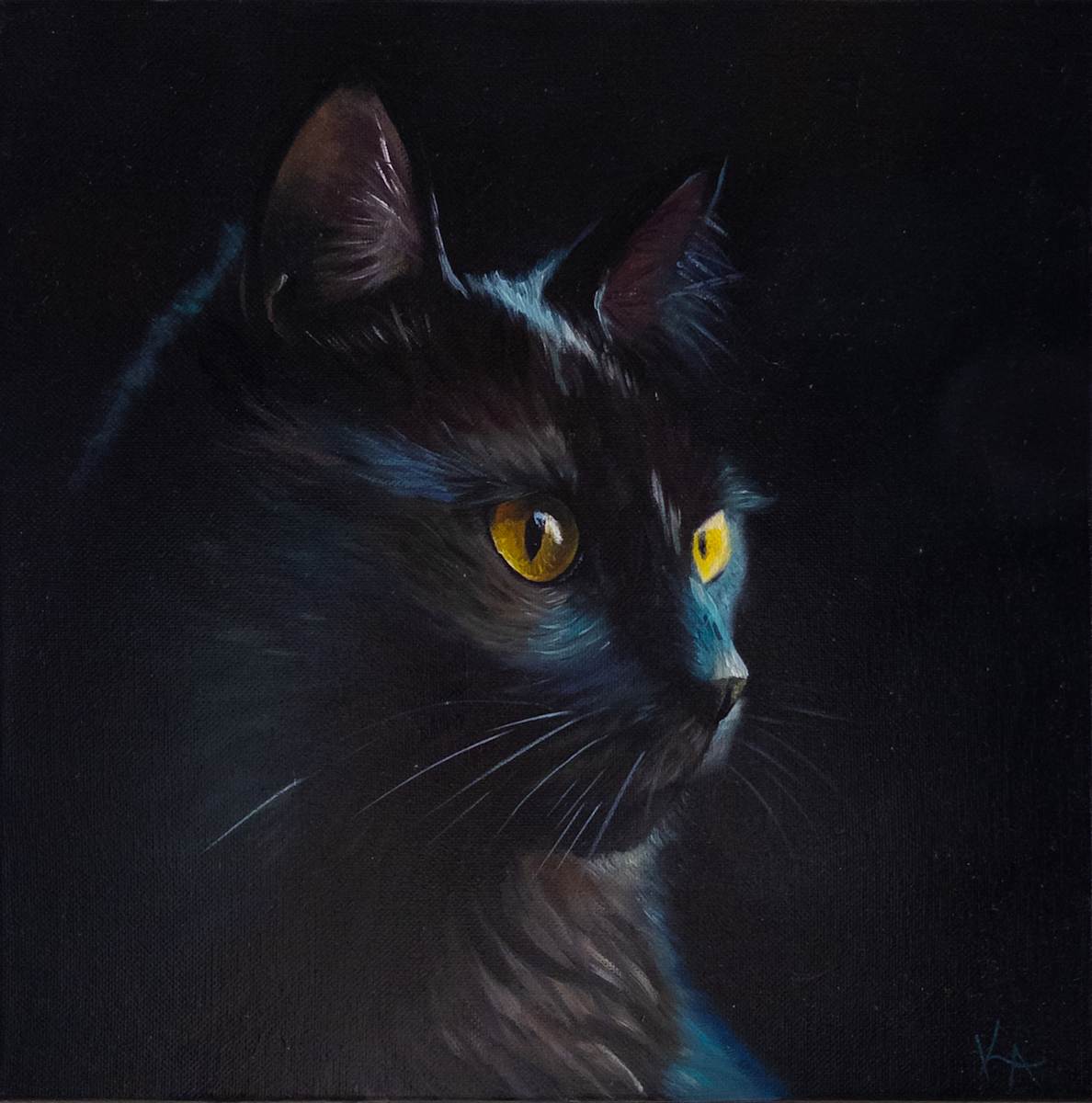 Electric Gaze by Katheryn Anne  Image: Black on black cat oil painting