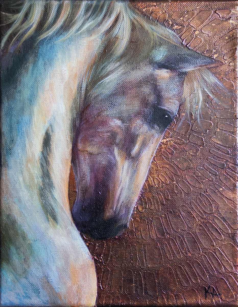Forged in Silence by Katheryn Anne Hande  Image: Forged in Silence- Oil on pure copper with patina
