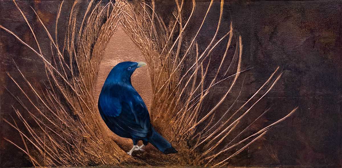 Keeper of the Bower by Katheryn Anne Hande  Image: “Keeper of the Bower” — oil over copper leaf, honoring devotion, creativity, and nature’s intricate beauty. 