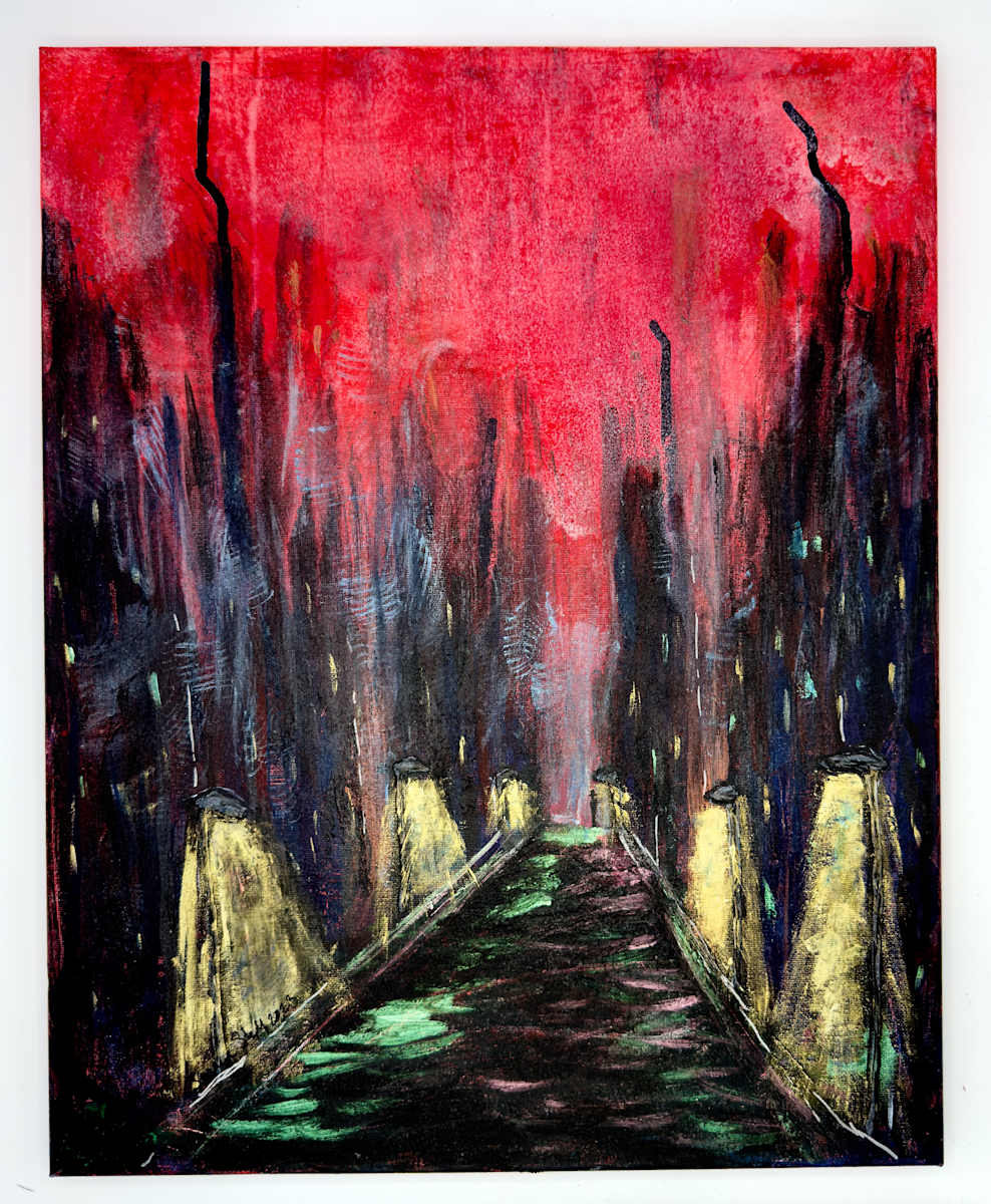 Red Noir by SUSANA K. MARSCH  Image: A walk through crimson dusk, where shadows whisper and lamplight keeps your secrets.