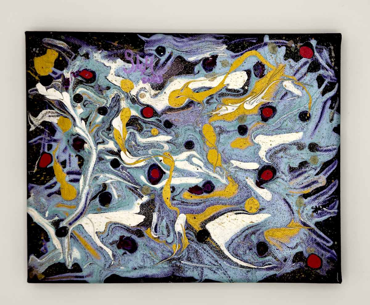 Silver Saturn by SUSANA K. MARSCH  Image: A dance of silver streams and crimson sparks, where worlds collide in quiet motion.