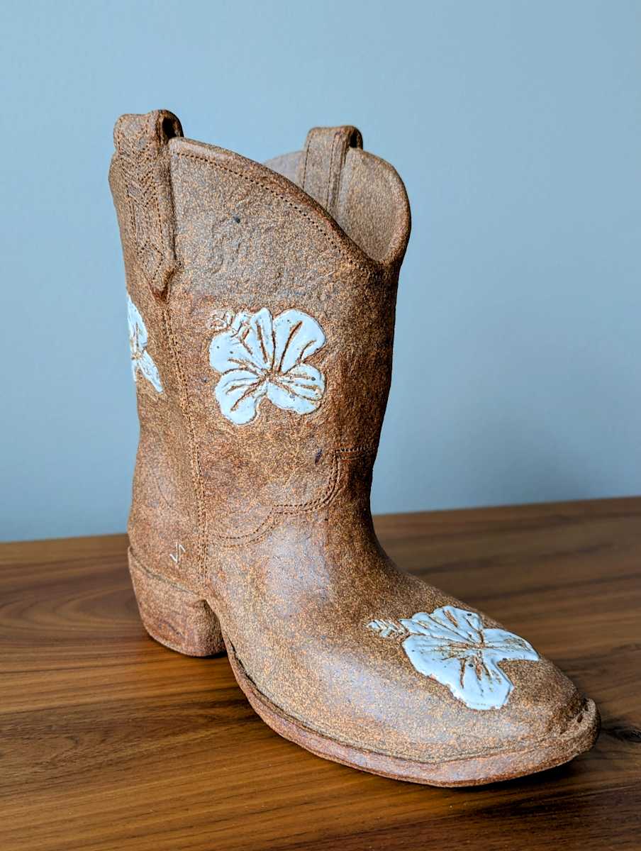 Tan Hibiscus Boot by Jill Robinson 