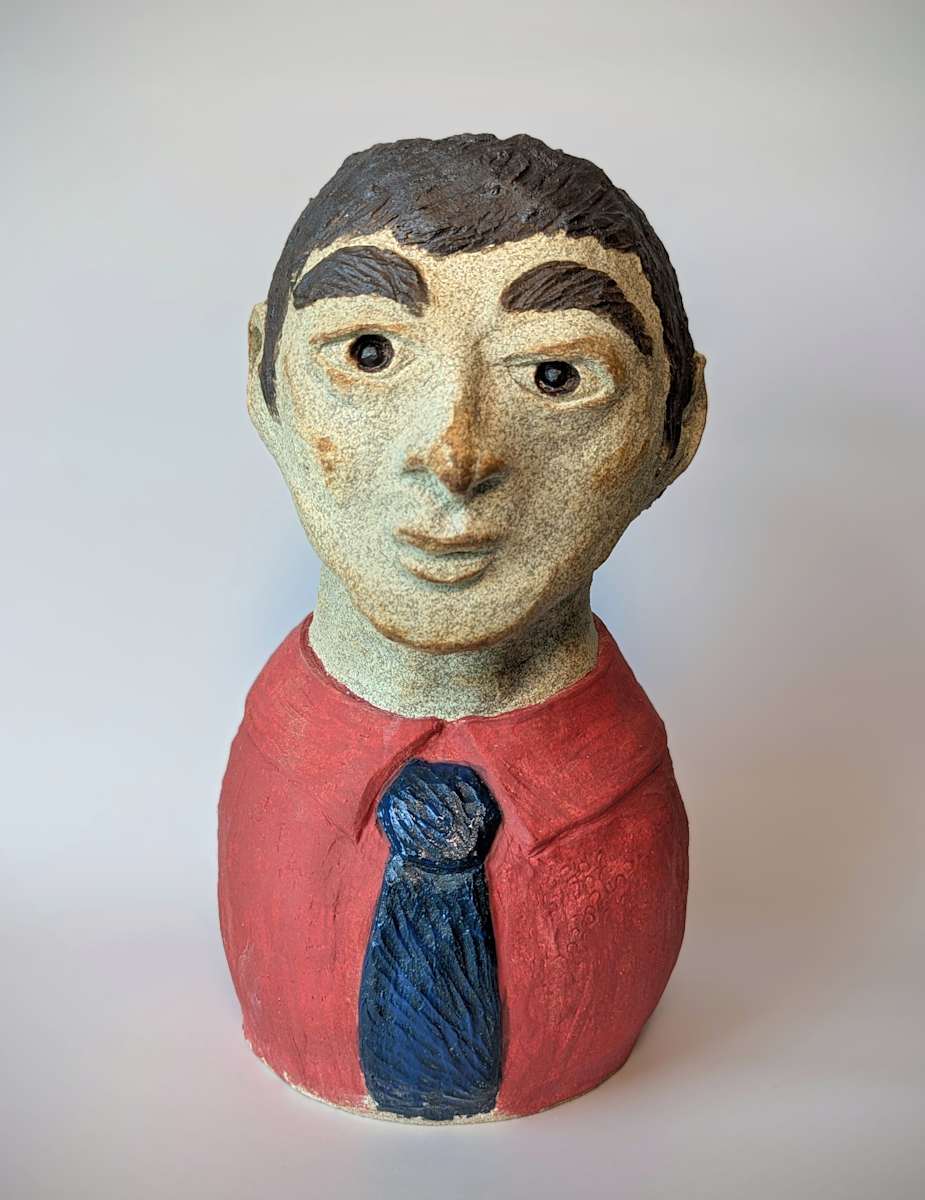 Man with a Blue Tie by Jill Robinson  Image: Available. Previously exhibited in JUNKTION, Culver City June 21, 2025
