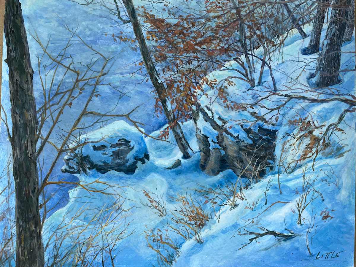 Snowy Cliff and Lake by Robert Little 