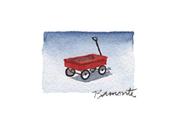 Red Wagon by The Red Sable Studio  Image: This was a Red Wagon called 'Flexable Flyer' that was up at my Grandparents house. We use to ride it down this hill behind the house. One we had three four year olds and my brother who was five on it down the hill. So much fun!