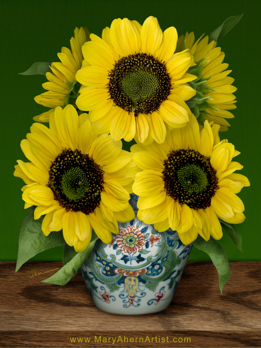 Sunflowers in Makkum Pot - Homage to van Gogh by Mary Ahern 