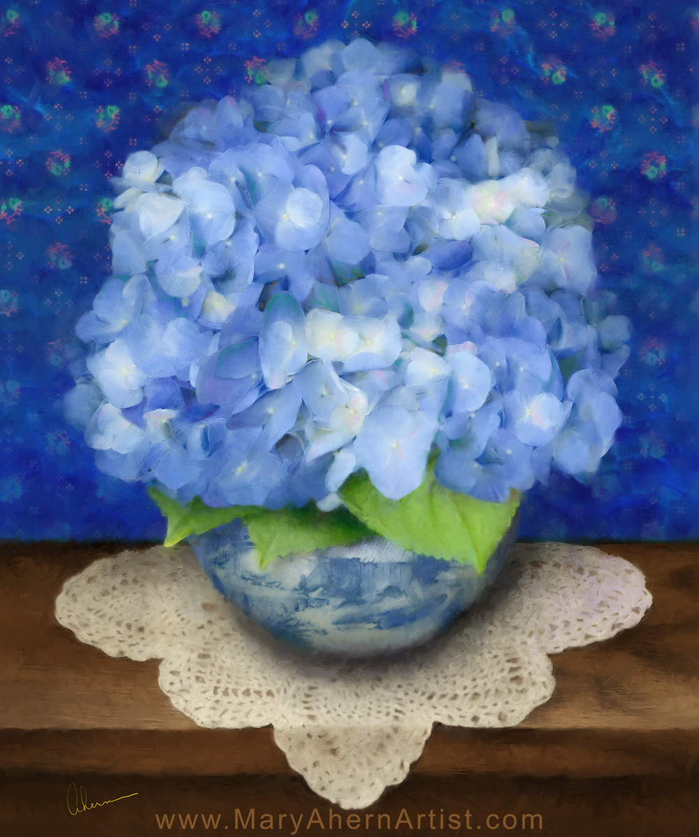 Delft Blue Hydrangea by Mary Ahern 