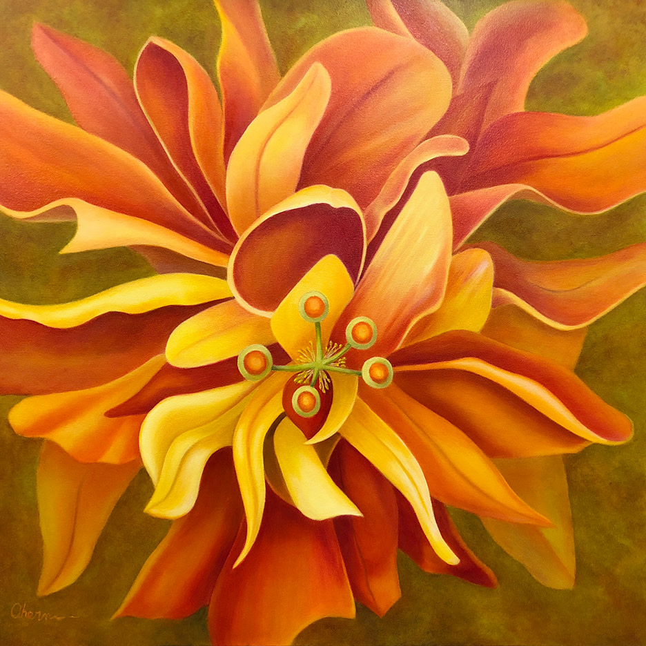 Pay Attention Here - Orange Hibiscus by Mary Ahern 