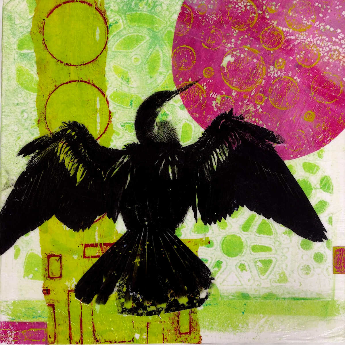Sunning by Lisa Ruch  Image: Unframed on flat wood panel. Can be hung as-is with included optional hanger or you can source a frame for it.