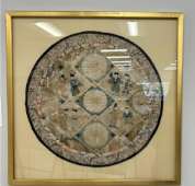 Embroidery 008  Image: Round Panel with Embroidered Flowers and Figures