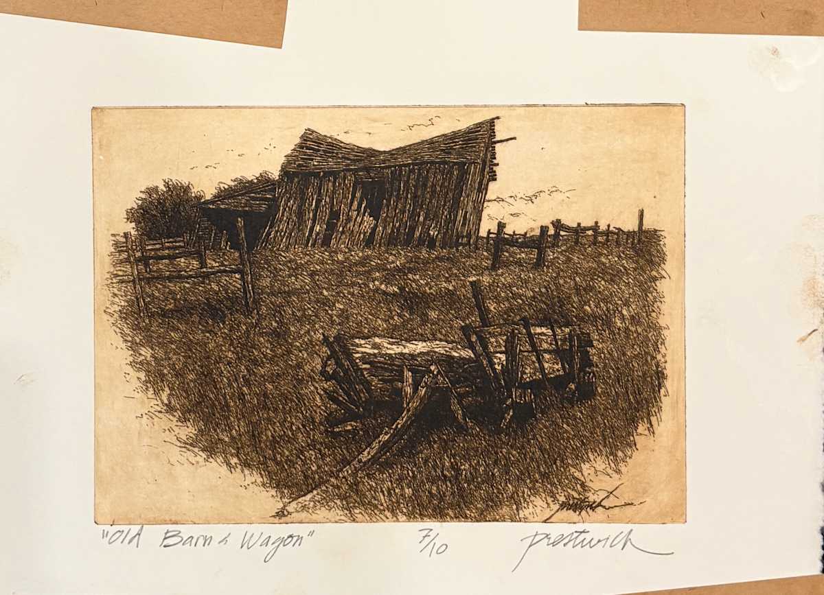 Old Barn & Wagon 7/10 by Larry Prestwich, Image 1.