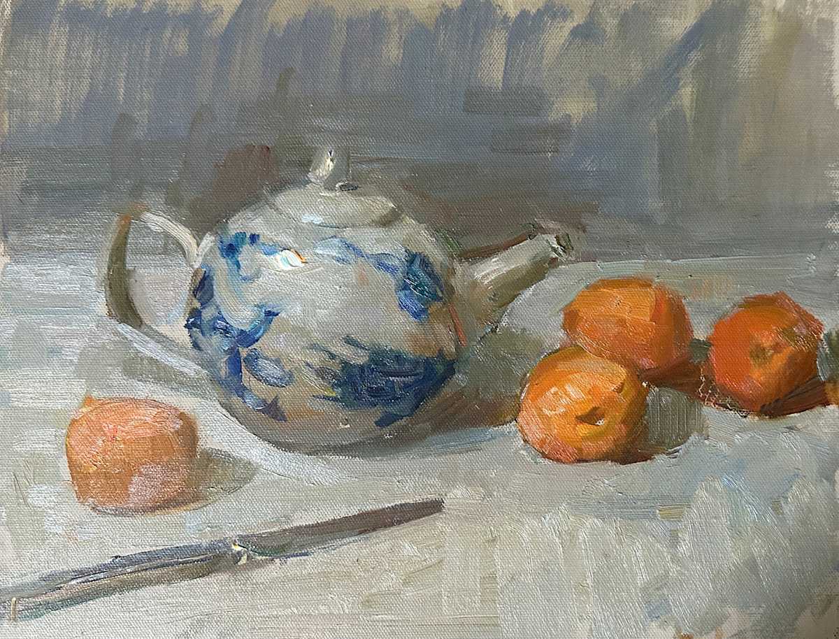 Delft Teapot and Oranges by Patricia Nebbeling 