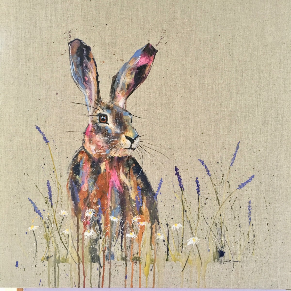 Hare in lavender and daisies by Louise Luton 