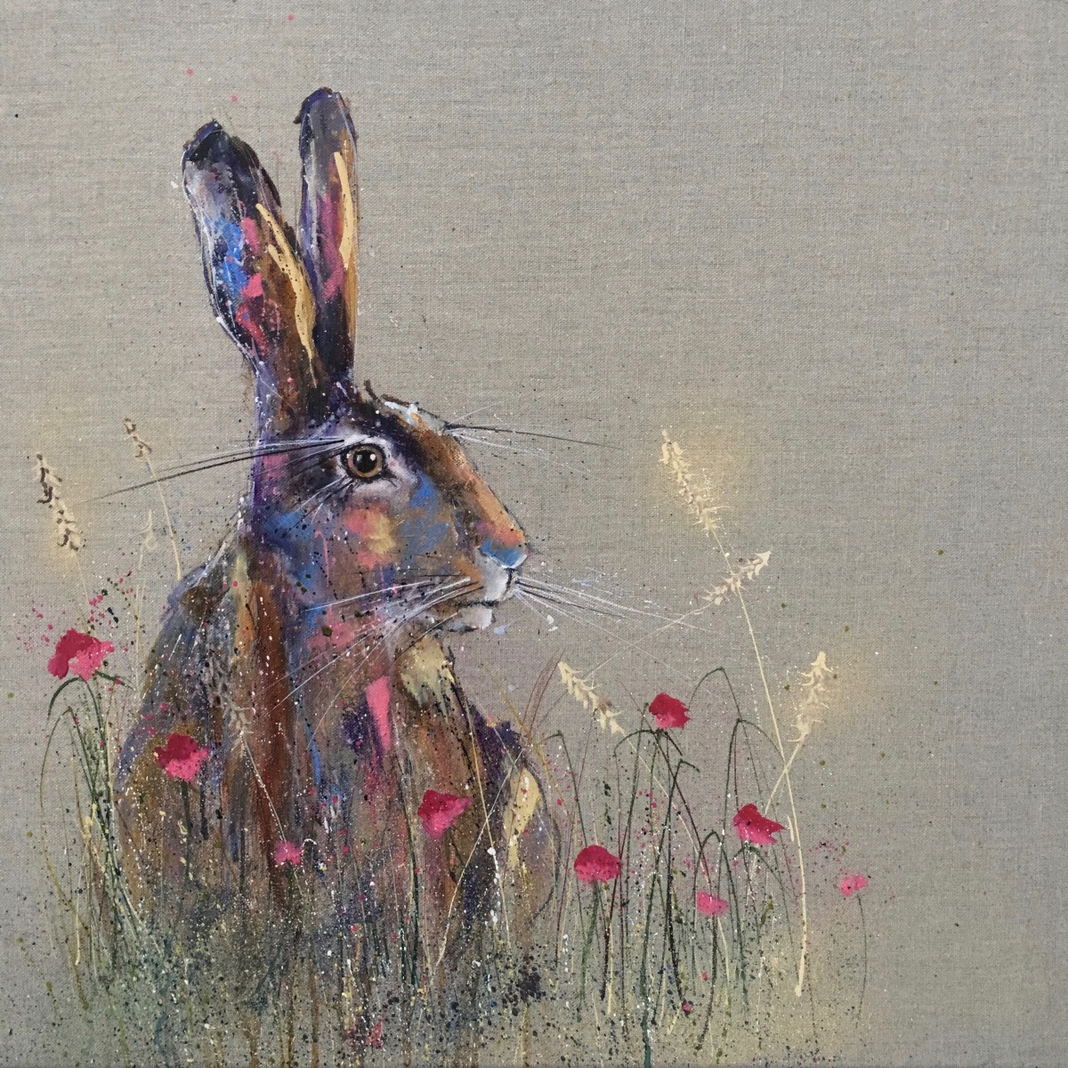 Golden hare in the poppies by Louise Luton 