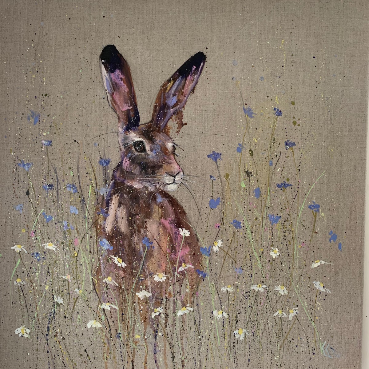 Hare in the cornflowers and the daisies by Louise Luton 