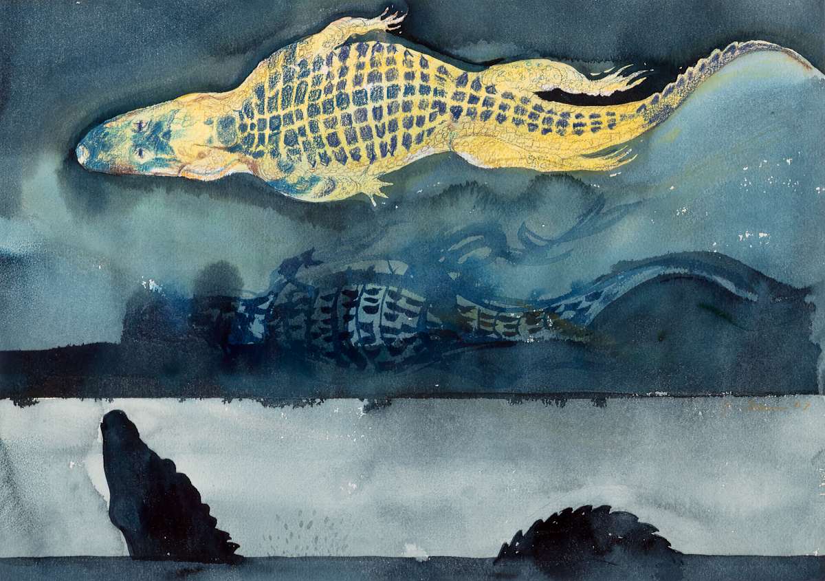 Gator Dreams Triptych: Gator Dreams 1: Gator Courtship by Judith Greavu 