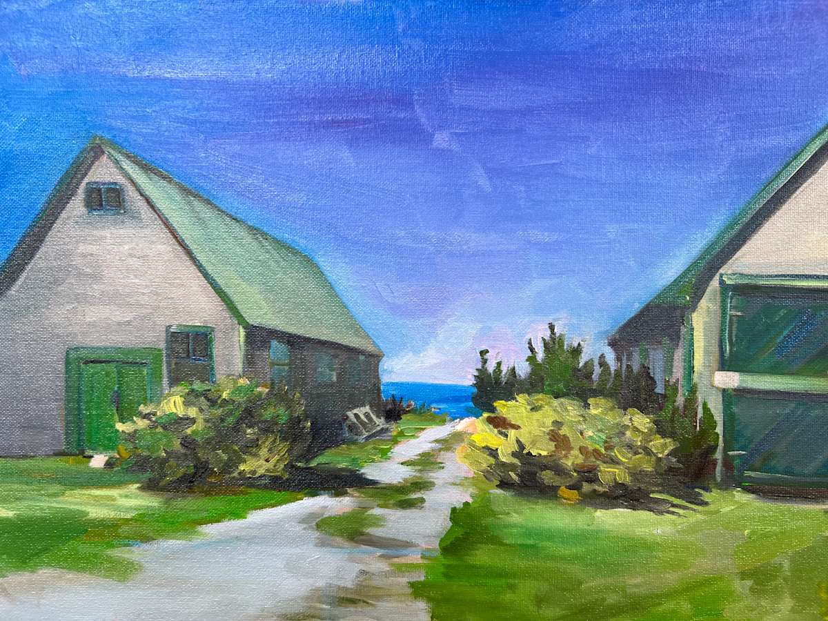 Islesford Boat Houses by Rachel Houlihan  Image: Islesford Boat Houses, 12x18, oil on canvas 