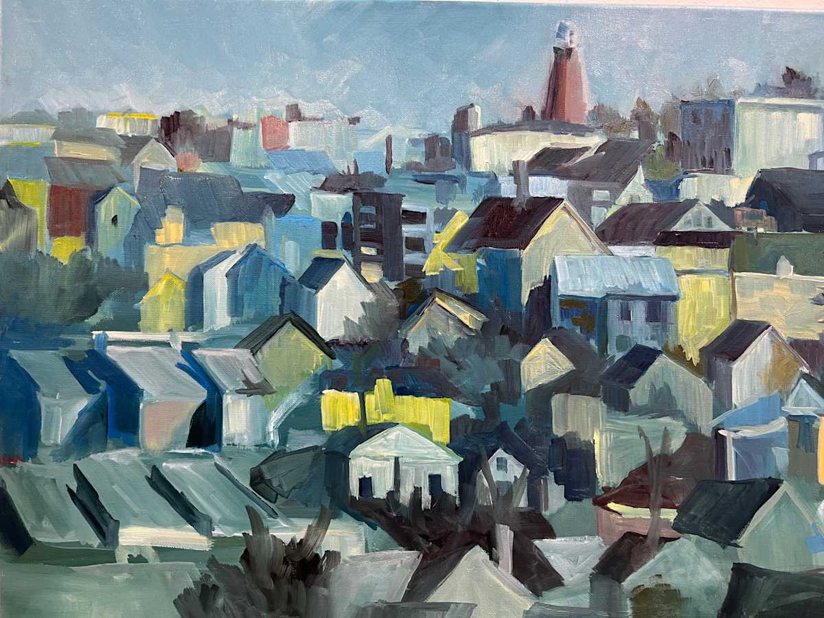 Moonlight on Munjoy Hill by Rachel Houlihan  Image: Moonlight on Munjoy Hill, 20x24, oil on canvas 
