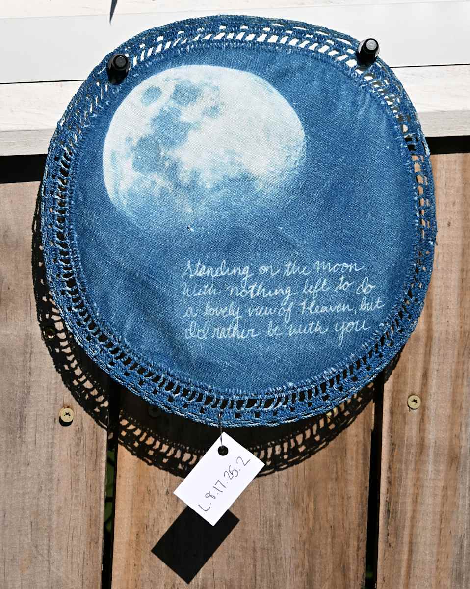 Standing on the Moon Round Linen by Emily Hillhouse 