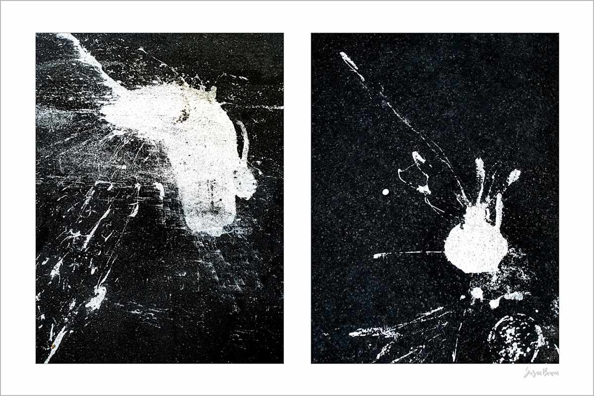 Spills Diptych #05: Conversing White Blobs by Susan Bowen 