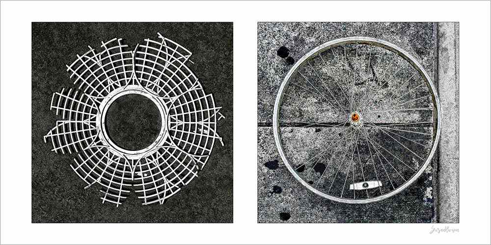 Round Pair #04: Starburst and Bicycle Wheel by Susan Bowen 