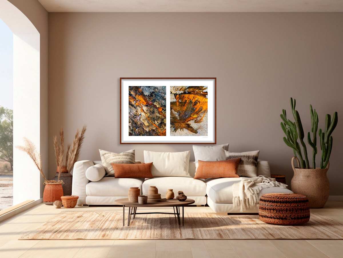 Spills Diptych #15: Coffee Ground Abstract (framed) 1/15 by Susan Bowen