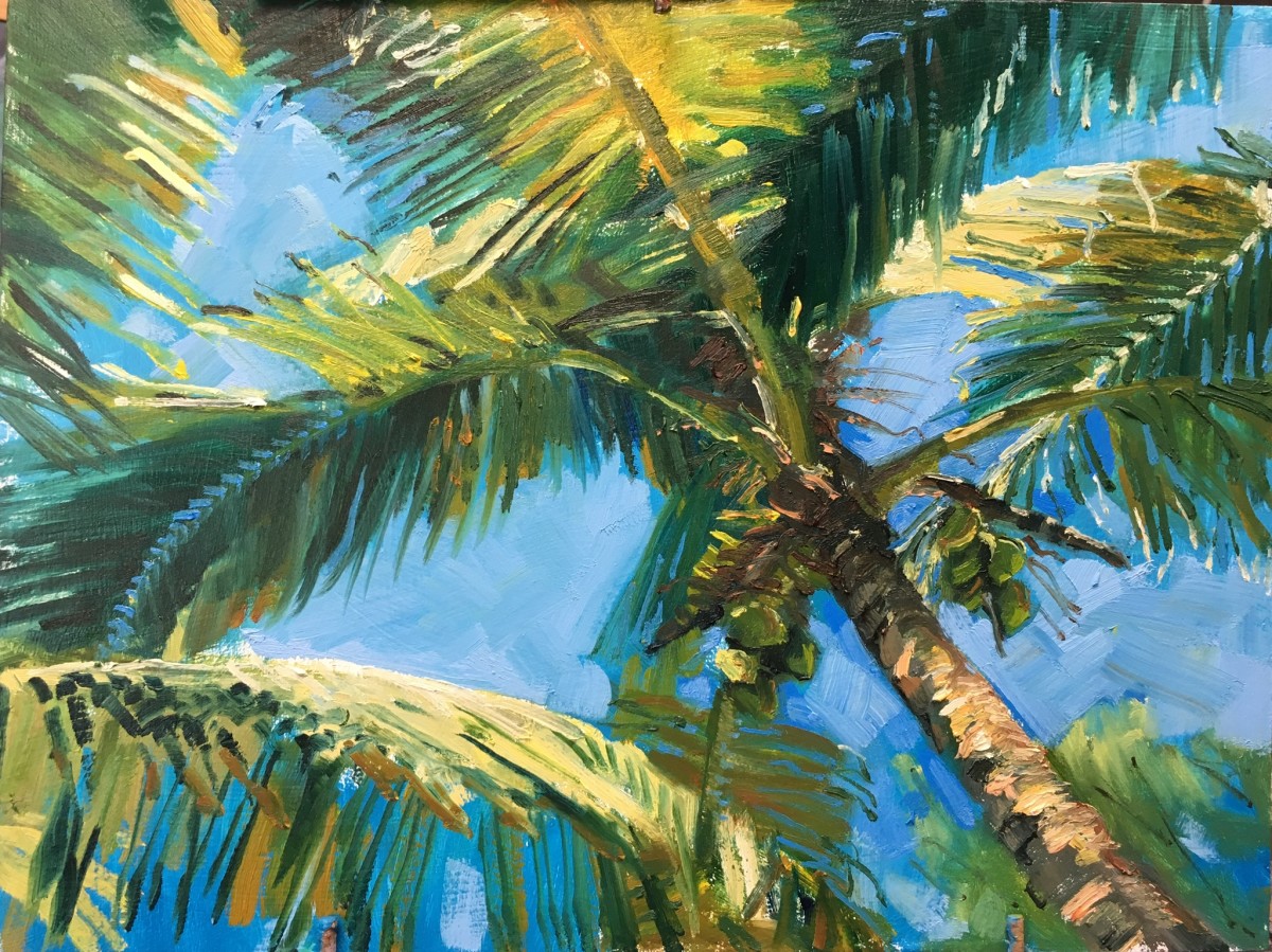 Palms at Thatch Caye by Heather Arenas 