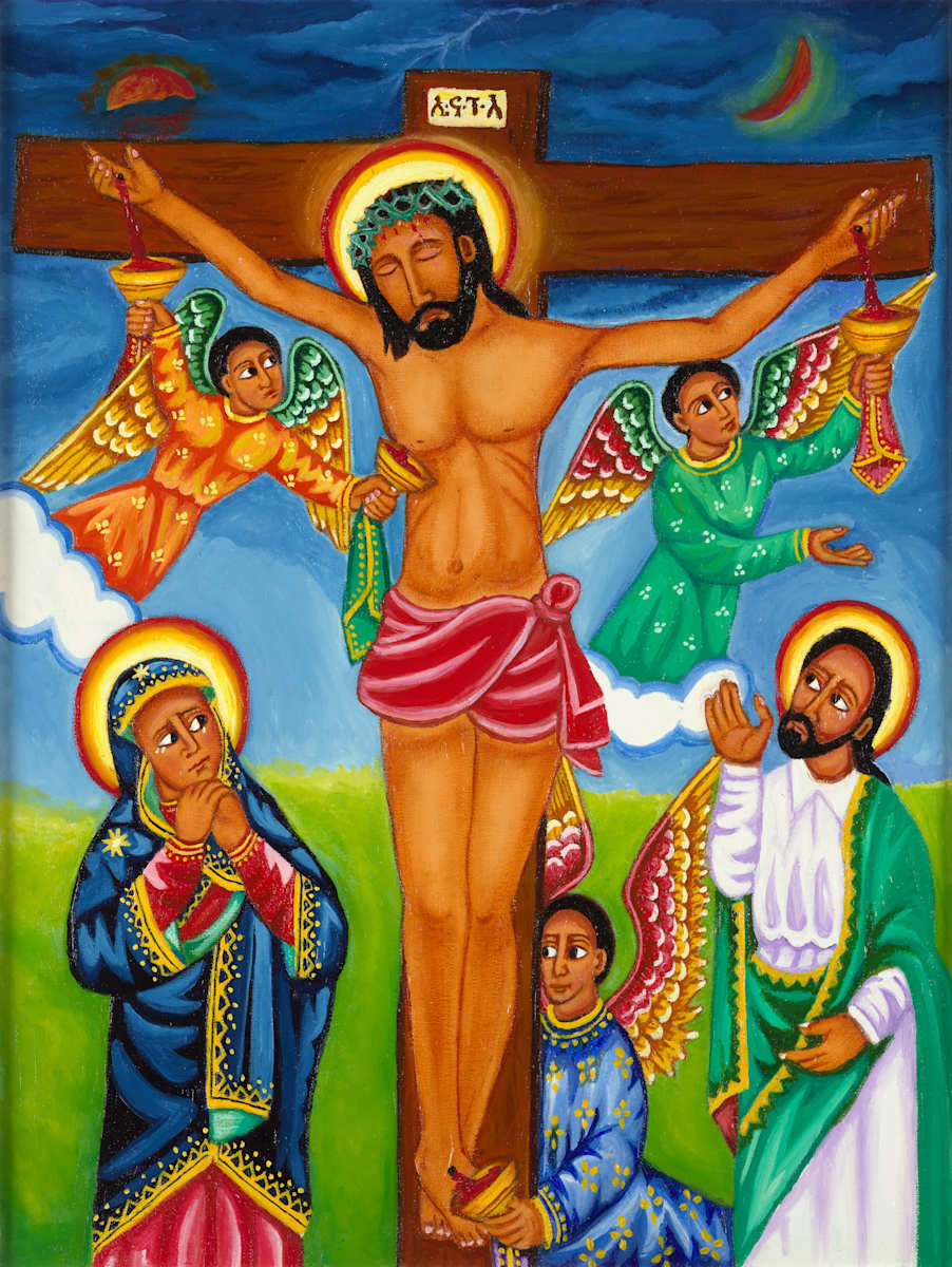 The Crucifixion of the Son of God by K. Haile Maskel  Image: Christ on the Cross – An Ethiopian Orthodox Vision of Redemption
