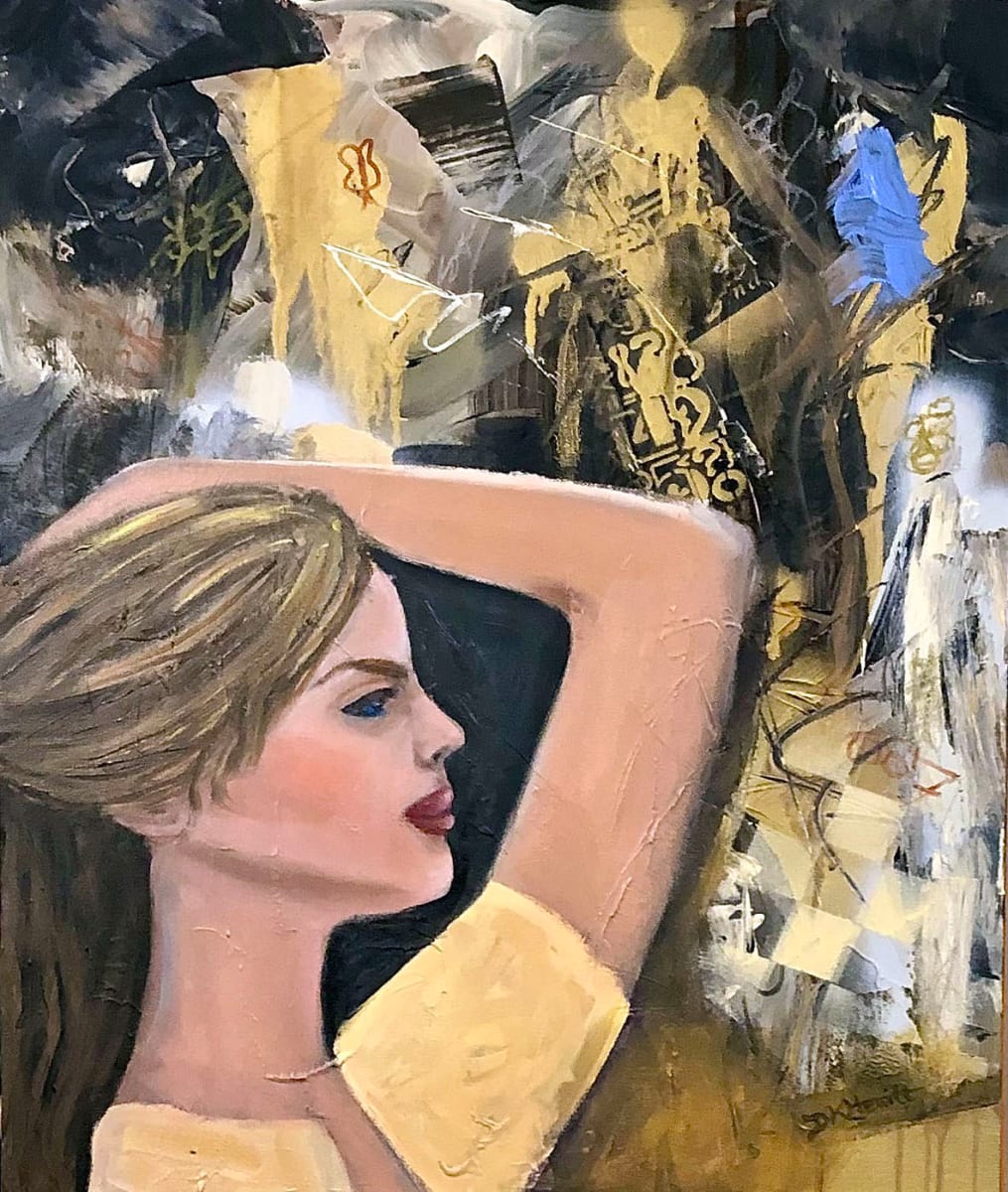 Breakthrough by Diane K. Hewitt  Image: A woman’s mind is full, yet she still manages to imagine the beauty in nature in this abstracted portrait oil painting by Georgia Contemporary Artist Diane K. Hewitt. 