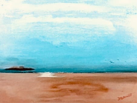 Tranquility by Diane K. Hewitt  Image: It’s Skies Forever Over A  Serene  Coastal Scene In This Abstracted Landscape Fine Art Oil Painting Titled "Tranquility’  By Georgian Artist Diane K. Hewitt 