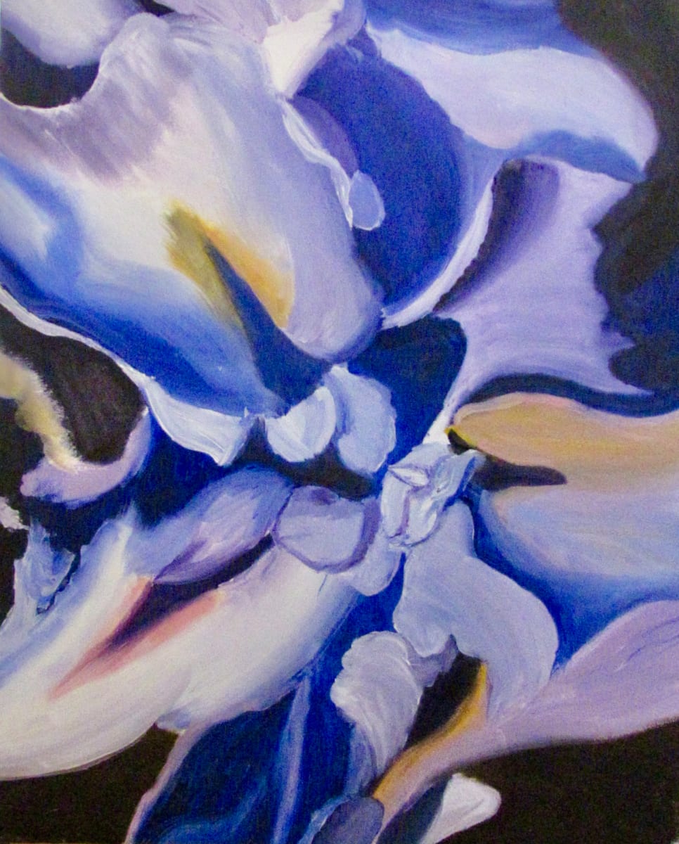 Inner Blue Iris  Note Card by Diane K. Hewitt  Image: A Representational Close-Up Of An Iris In The Garden in this Original Fine Art Oil Painting , ‘’Iris in Blue’ , by Georgia Artist  Diane K. Hewitt. 