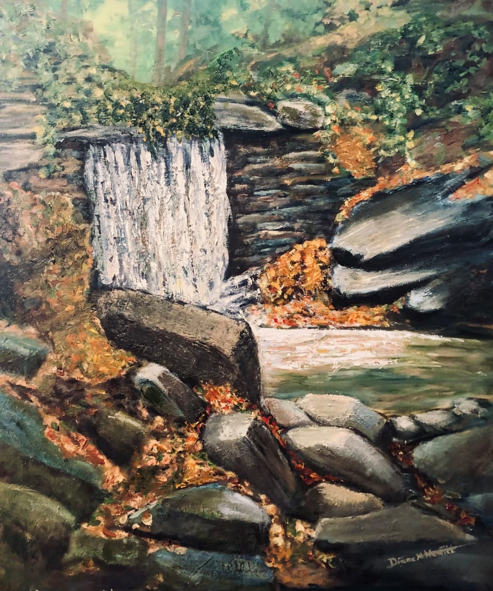 Waterfall Deluge by Diane K. Hewitt  Image: A Representational Fine Art Oil Painting Of Mill Chase Water Fall  On An Overcast Day After A Heavy Rain, ‘Waterfall After Deluge’’, by Georgia Oil Painter Diane K. Hewitt