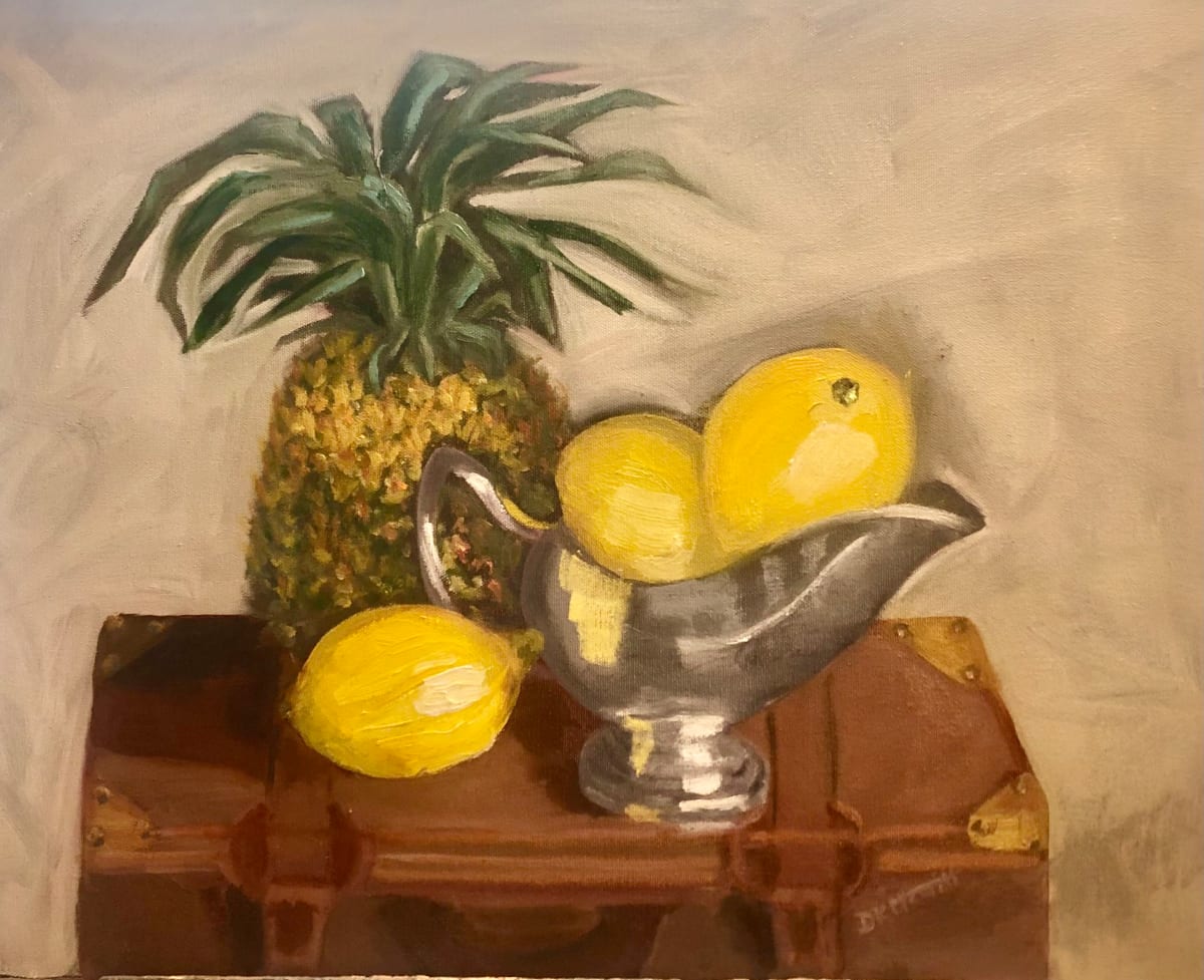 Lemons In Slver Still Life by Diane K. Hewitt  Image: The Juxtaposition Of Smooth And Rough Surfaces Inspired This Fine Art Still Life Oil Painting, ‘Lemons In Silver’  by Georgia  Contemporary Artist Diane K. Hewitt