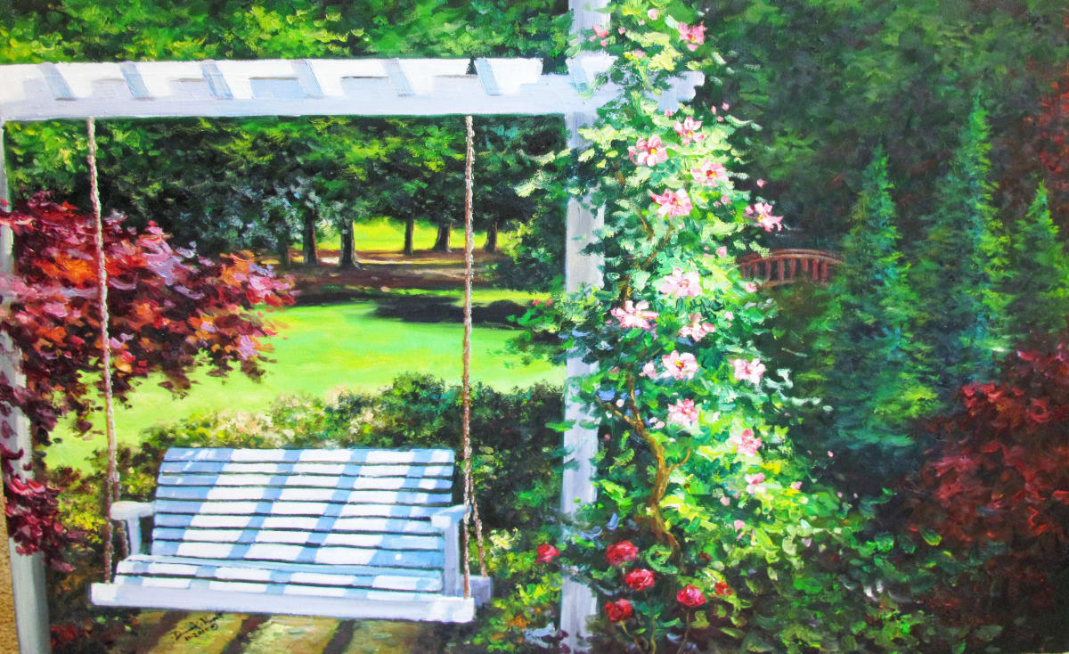 Backyard Swing Note Card by Diane K. Hewitt  Image: Swing in the backyard of my home 