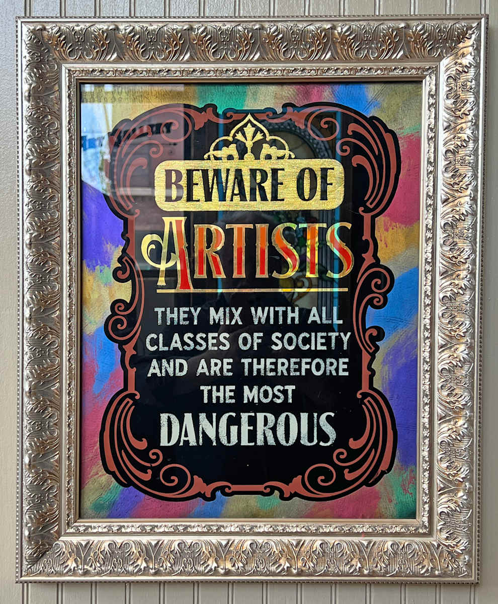 Beware of Artists by Sean Michael Felix  Image: Reverse painted and gilded glass.